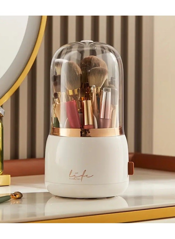 Makeup Brush Holder Organnizer With Clear Lid 360 Rotating Dustprooof DDesktop Makeup Brushes Organizer for Vanity