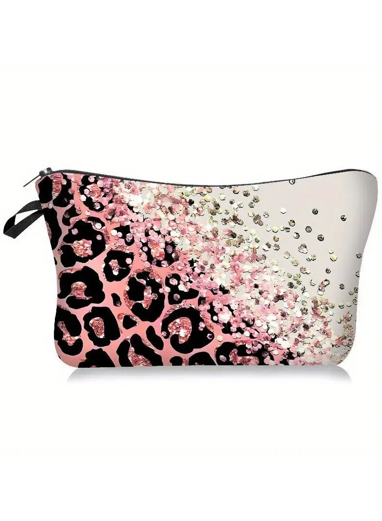 Printed And Spliced Leopard Print Makeup Bag
