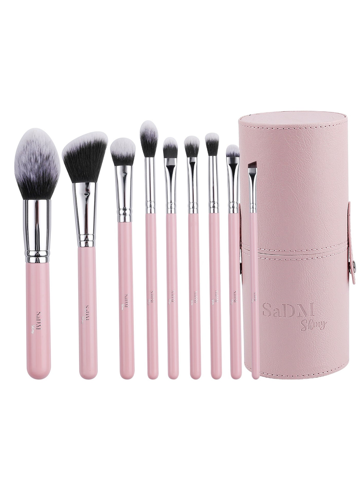 SaDM Shiny 9-Piece Professional Makeup Brush Set with Leather Case – Essential Tools for Flawless Makeup