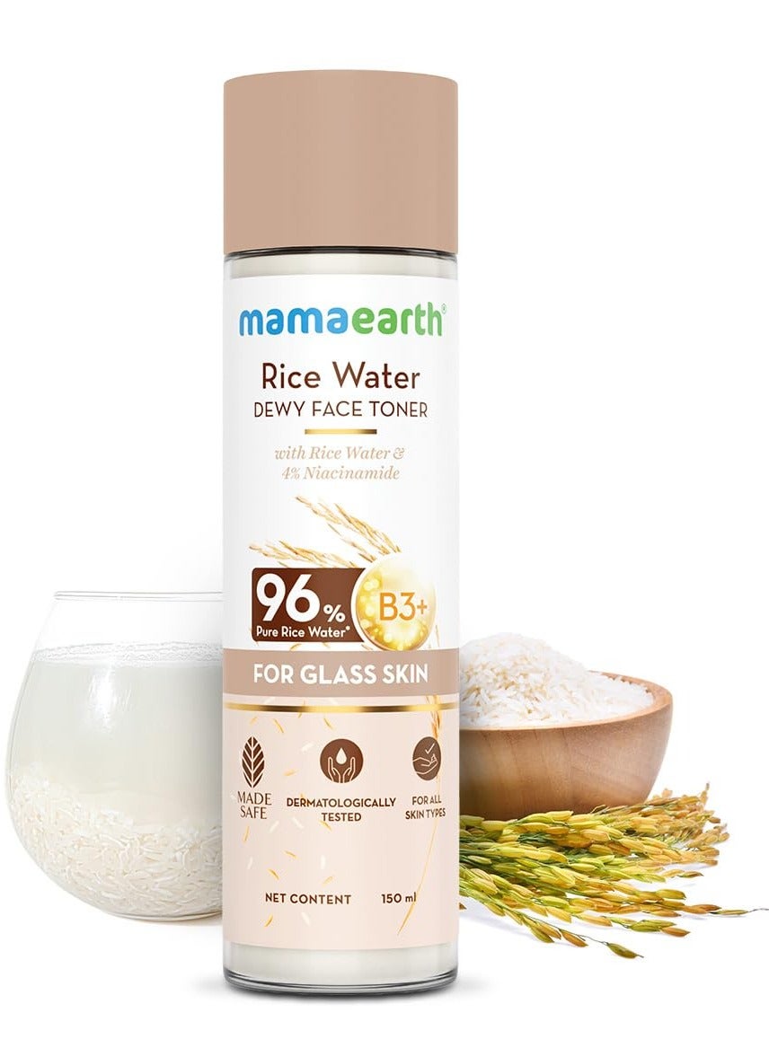 Rice Water Dewy Face Toner with Rice Water & 4% Niacinamide for Glass Skin 150ml |Intensely Hydrates |Minimizes Pores |Even Skin Tone |Korean Rice Toner| Suits All Skin Types