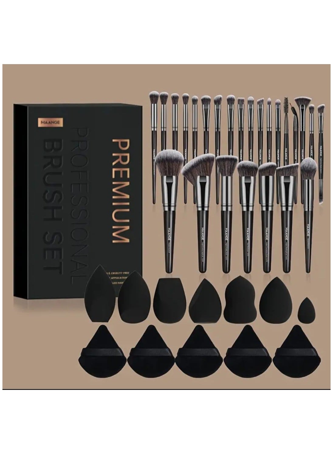 37 Pcs Makeup Tool Set with a Box, including 25 Makeup Brushes and 12 Sponges Accessories, Perfect for Valentine's Day, Mother's Day Gift, Portable for Travel, Travel-Friendly Set, Basic Makeup Brushes
