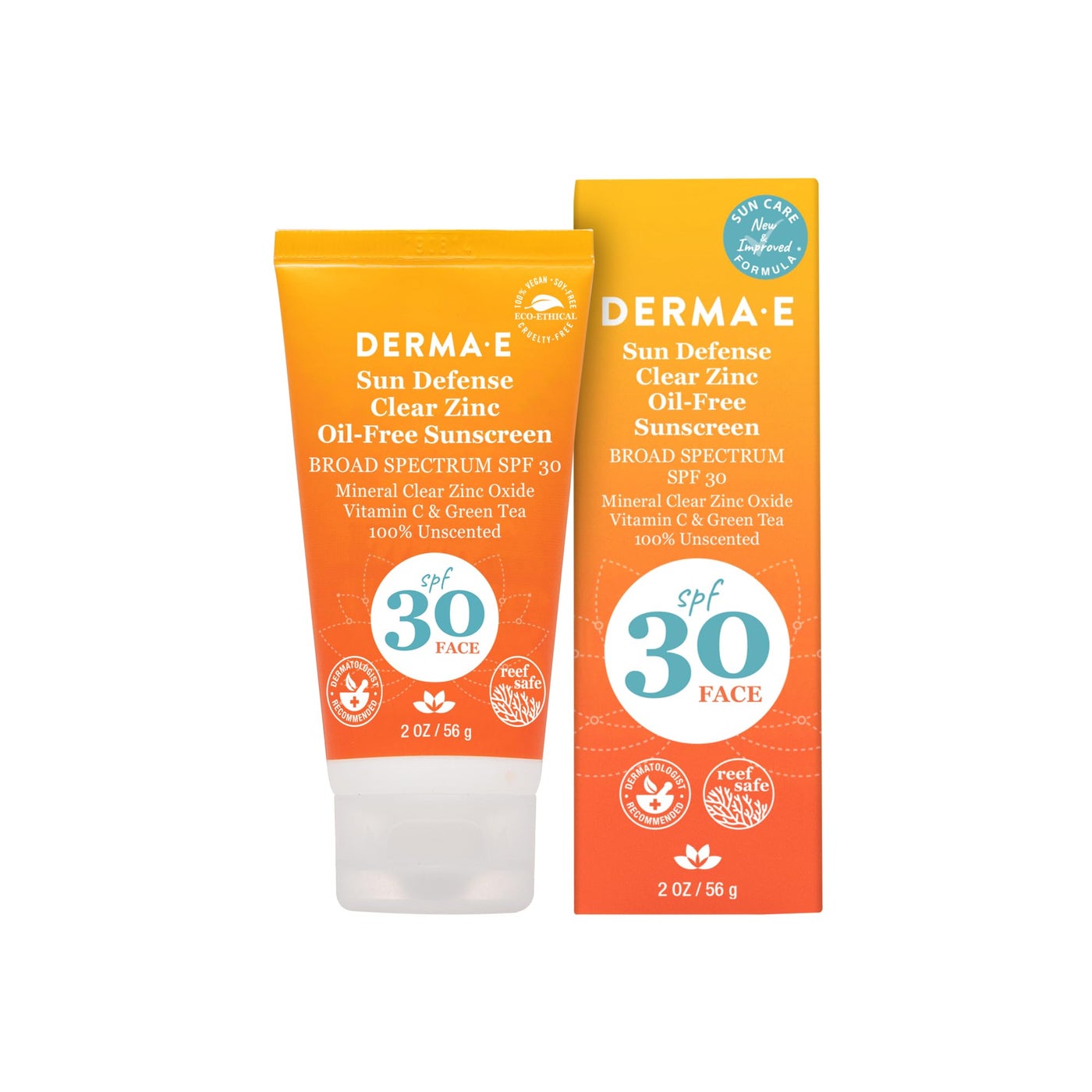 DERMA E Sun Defense Mineral Oil-Free Sunscreen SPF 30 Face â€“ Broad Spectrum Facial Sun Cream â€“ Hypoallergenic, Fragrance Free Clear Zinc Oxide Protection, 2 Oz