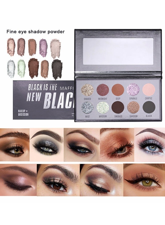 Black Is The New Black-Maffick 10 Color Shadow Palette,Black Smoky Makeup with Shimmering Pearl Eyeshadow for a Radiant, Dramatic Look