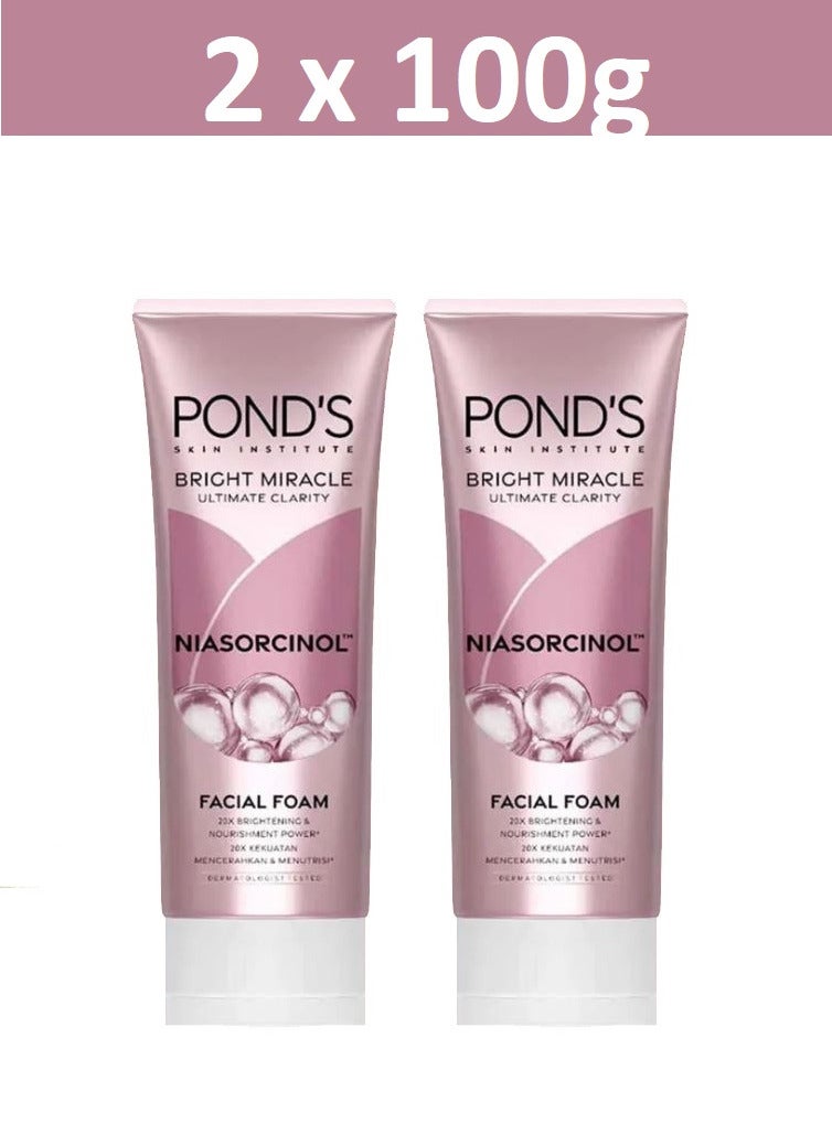 Bright Miracle Ultimate Clarity Niasorcinol Facial Foam with 20X Brightening & Nourishment Power 100g X 2