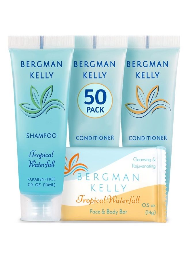 Rectangular Hotel Soap Bars, Shampoo & Conditioner 3-Pc Set (0.5 oz each, 150 pc, Tropical Waterfall), Delight Guests with Invigorating & Refreshing Bulk Travel Size Hotel Toiletries
