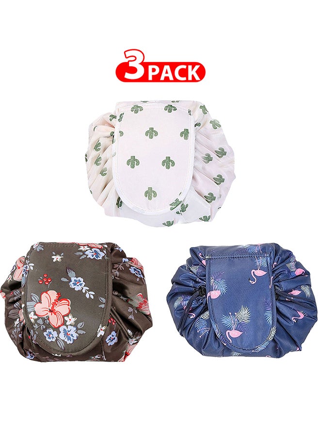 3 Pack Drawstring Lazy Cosmetic Travel Bag Women Makeup Bag for Travel and Household to Storing Cosmetics