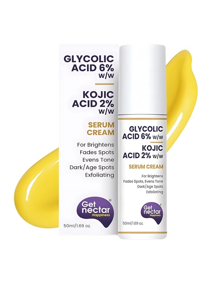 Get Nectar Happiness 6% Glycolic & 2% Kojic Acid Serum Cream Helps Reduce Pigmentation, Acne Scars, Dark, Age Spots, Blemishes & Uneven Skin Tone. Promotes a Brighter, Smoother-Looking Complexion 50ml
