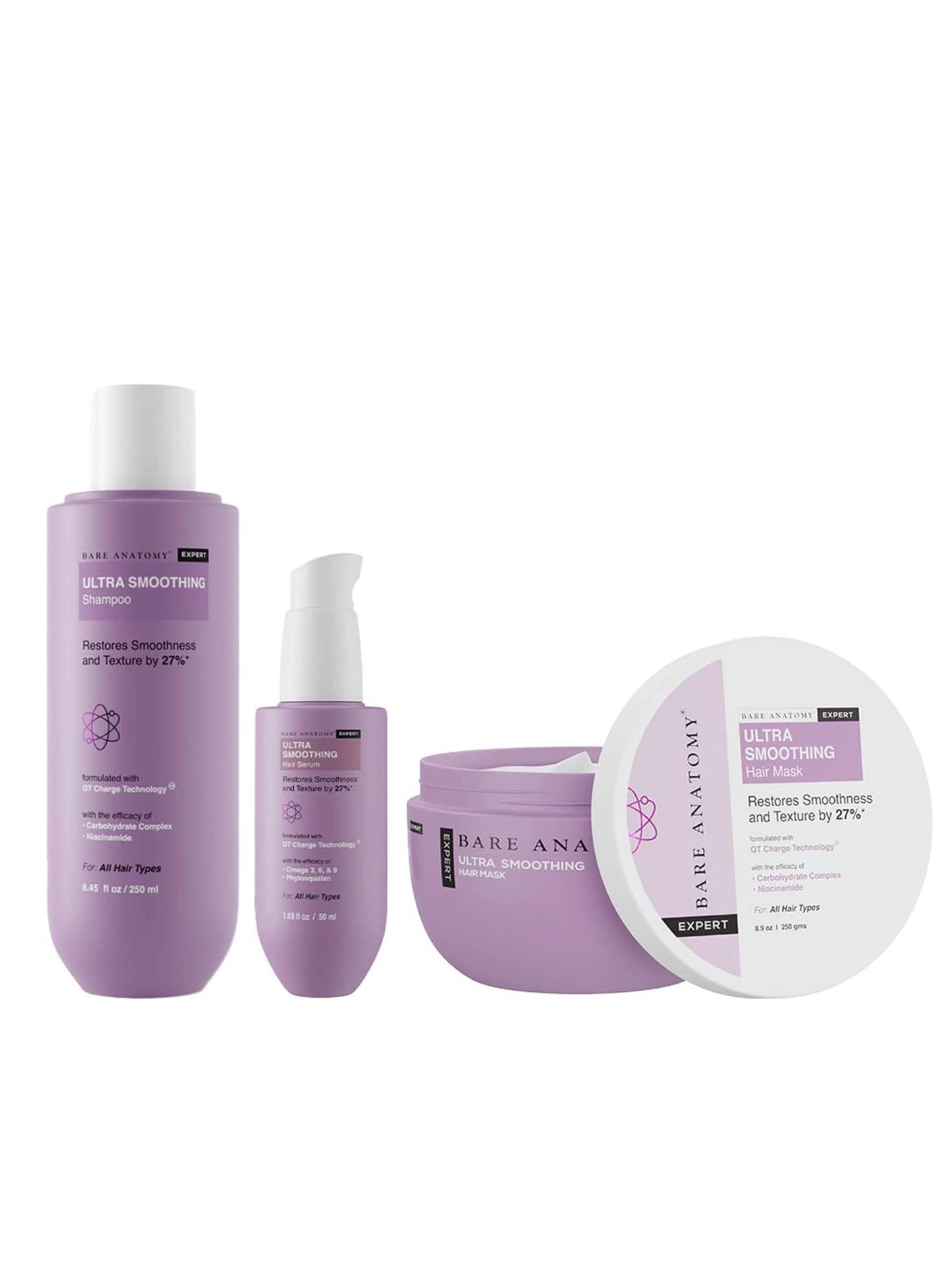 Bare Anatomy Ultra Smoothing Shampoo 250ML Hair Mask 250G Serum 50ML Pack Of 3