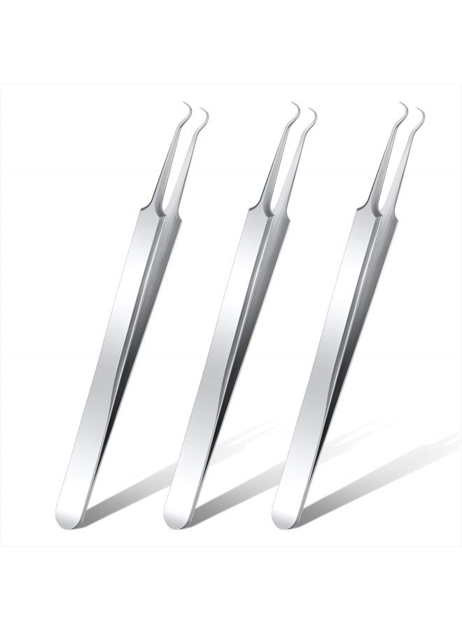 3 Pieces Blackhead Tweezer Stainless Steel Pimple Tweezers Extractor Tool for Remove Blackhead Zit Whitehead Pimple Bend Curved Tweezer Skin Blackhead Remover Tools