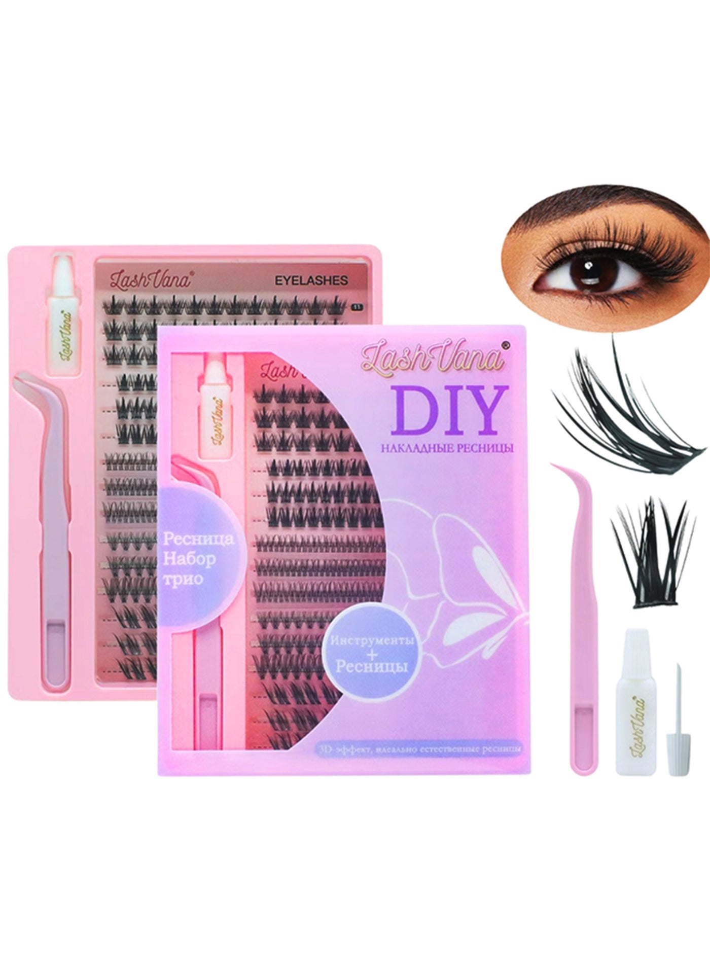 303pcs 5 Styles DIY Lash Extension Kit Eyelash Clusters with Lash Bond and Tweezer Natural Curl Personal Eyelash Set, Easy to Apply at Home 3D Effects 9-13mm False Eyelashes