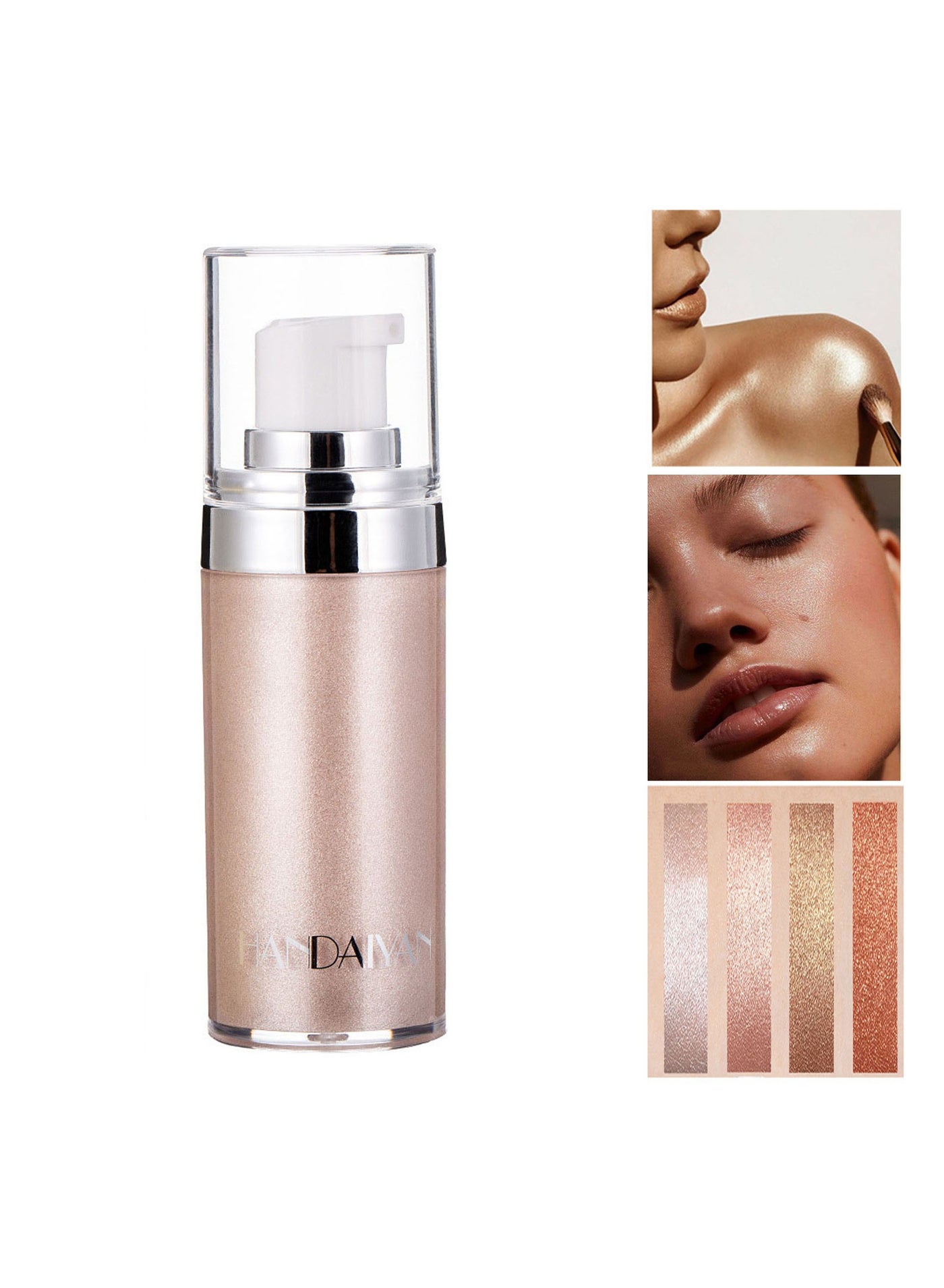 Body Shimmer Liquid Highlighter Oil Brighten Glow Glitter Waterproof Moisturising Smooth Makeup Lotion Bronzer Illuminate Luminizer Gold Beach Foundation Non-sticky Dry for Face And Body (20ml)