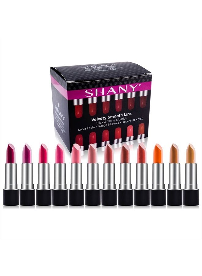 Slick & Shine Lipstick Set - 12 Matte color Long Lasting & Moisturizing Lip Colors with Vitamin E and Aloe Vera.