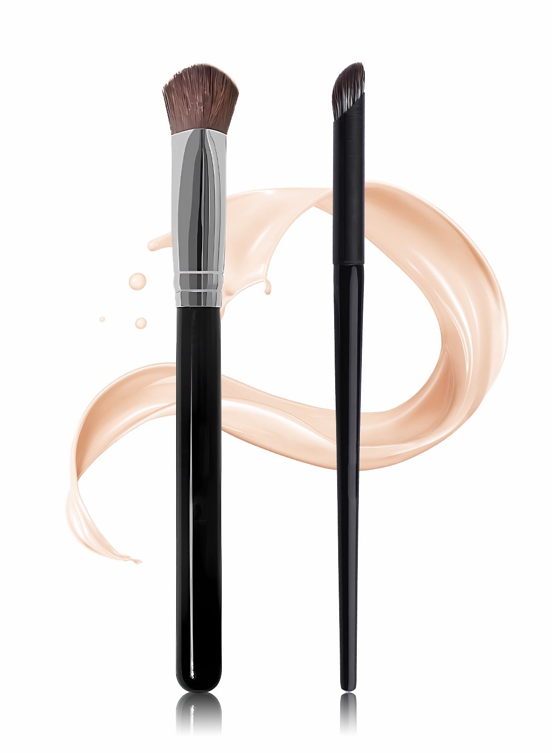 Concealer Brush 2PCS, Triangle Highlighting Brush & Angled Under Eye Nose Shadow Brush, for Blending Setting Buffing with Liquid, Cream and Powder