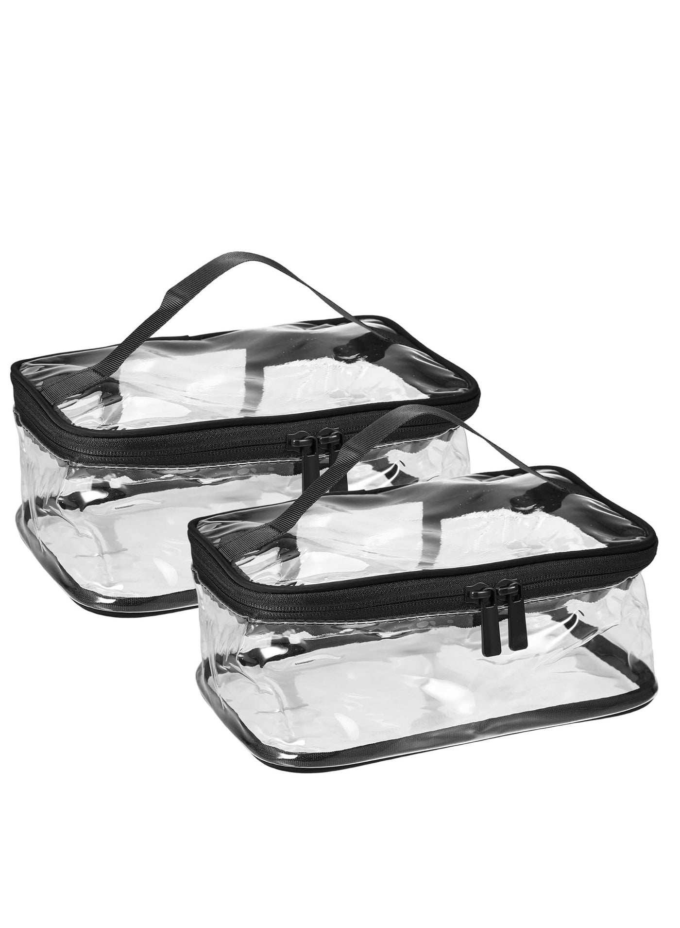 2 pcs Clear PVC Makeup Bags, Waterproof Travel Toiletry Pouches with Zipper for Women, Black