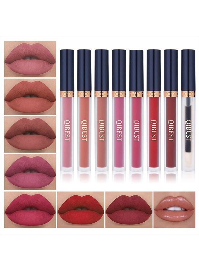 7Pcs Matte Liquid Lipstick + 1Pcs Lip Plumper Makeup Set Kit, Pigmented Long Lasting Lip Gloss Set, Velvet Waterproof Lip Makeup Gift Sets for Girls and Women