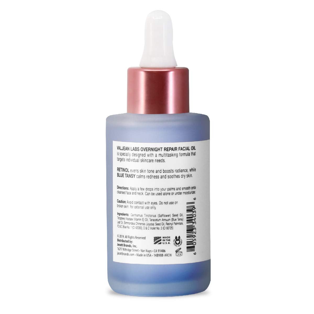 VALJEAN LABS Overnight Repair Facial Oil | Retinol and Blue Tansy | Helps to Even Skintone, Calm and Soothe Redness | Cruelty Free, Vegan, Made in USA (1.83 oz)
