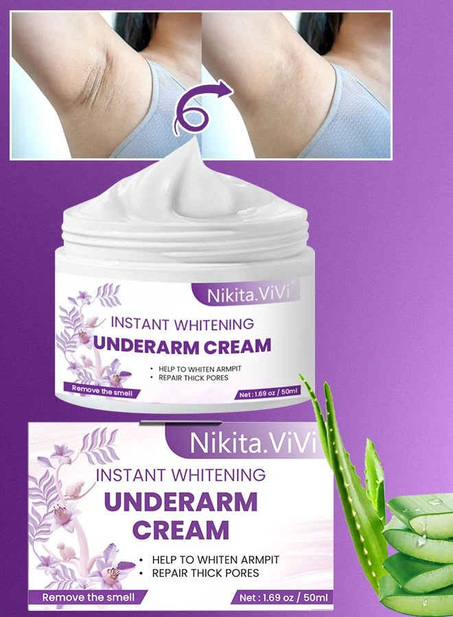 50ML Underarm Instant Whitening Cream Whitening Cream for Women for Dark Armpit Body Face Lightening Cream Intimate Skin Cream for Knees Armpit Elbows Private Areas